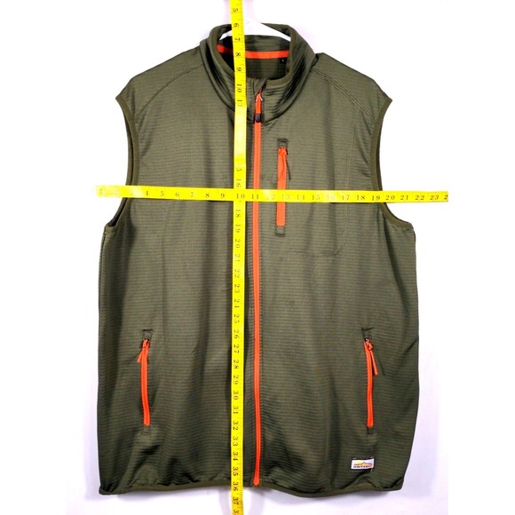 Orvis Size L Mens Grid Fleece Vest Olive Green Orange Full Zip Outdoor Hiking - Picture 8 of 12